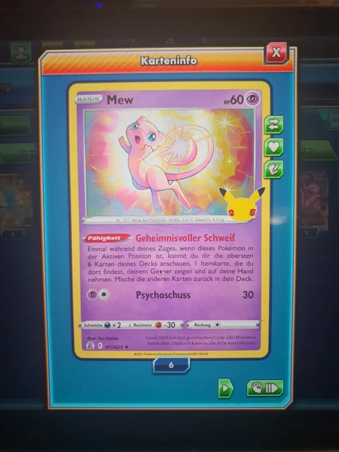 MEW 011/025 CELEBRATIONS TCG Online PTCGO digitale Karte digital card