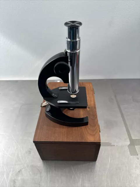 Antique Bausch Lomb Model R Microscope With Wooden Box EXCELLENT CONDITION