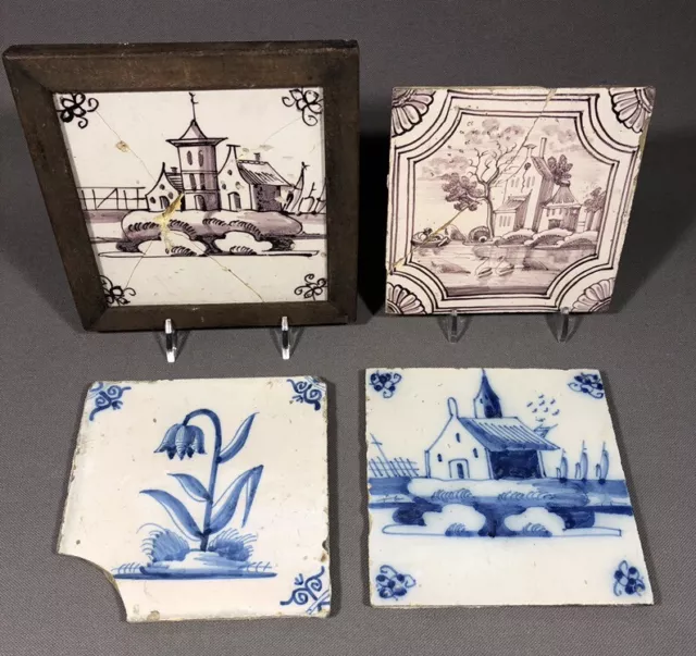 Grouping of 4 18th Century Dutch Delft Tiles