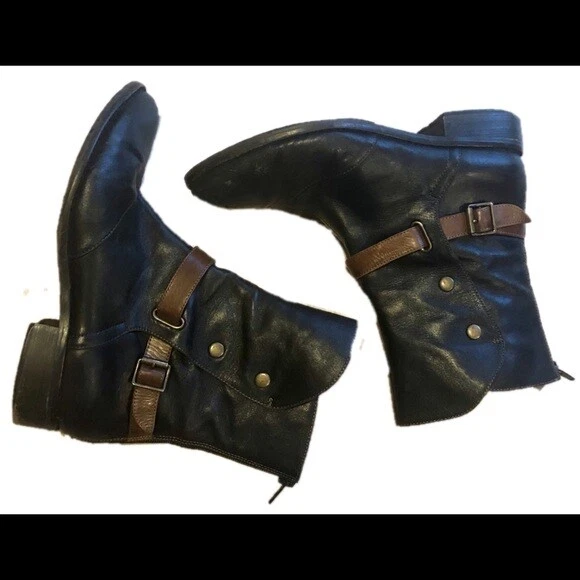 Black & brown Everybody BZ Moda Rustic Leather Womens Ankle boots size 7 W Moto