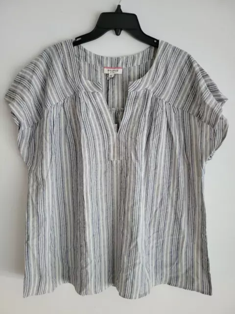 NWT Andree by Unit Womens Blouse Blue White Striped Sleeveless V Neck Size 1X