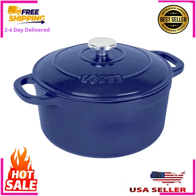 Lodge Cast Iron 5.5 Quart Enameled Dutch Oven, Indigo, free shipping