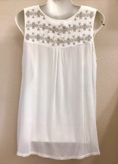 WOMEN’S TOP BLOUSE Off White Embroidered Sequin Dress Tank Nwt Size ...
