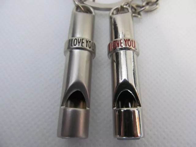 Set Of 2 Lovers Couples Silver Metal Whistles Keyring Gift Uk Seller Free P&P
