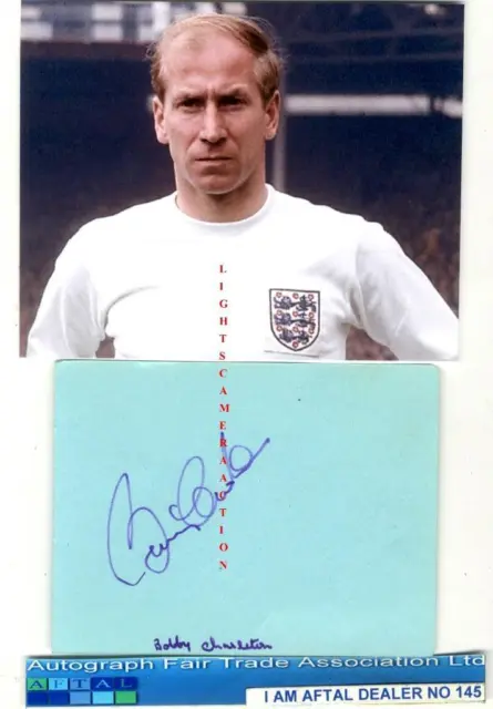 Sir Bobby Charlton vintage signed page AFTAL#145