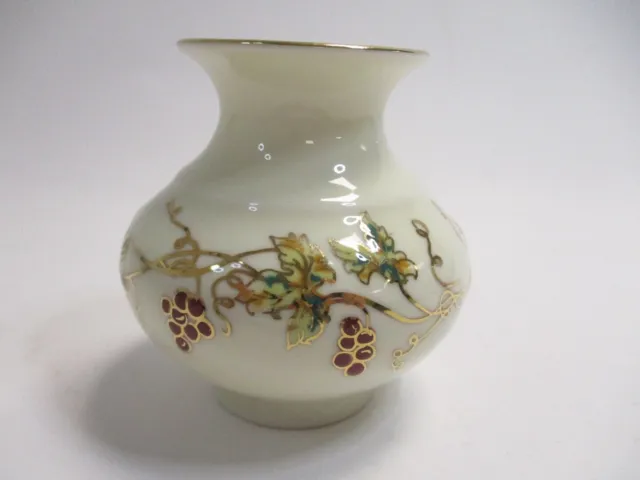 Zsolnay Hungary Hand Painted Small Vase Grape Vine Print Gold Edged