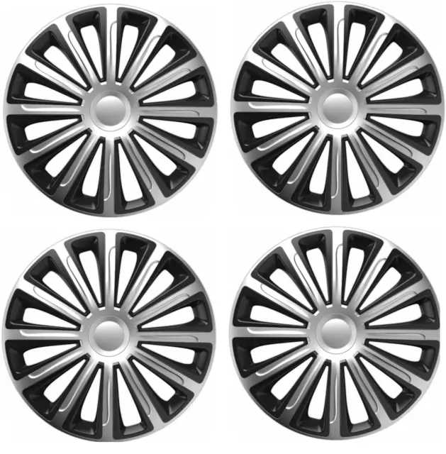 Seat Wheel Trims Hub Caps Plastic Covers Full Set 16" Inch Black Silver + Black