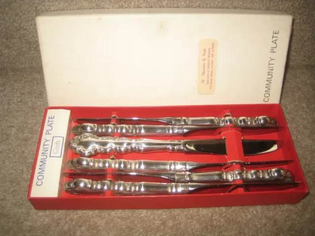 Boxed 6 Vintage Oneida Silver Plate 'Mansion House' Starter Or Tea Knives