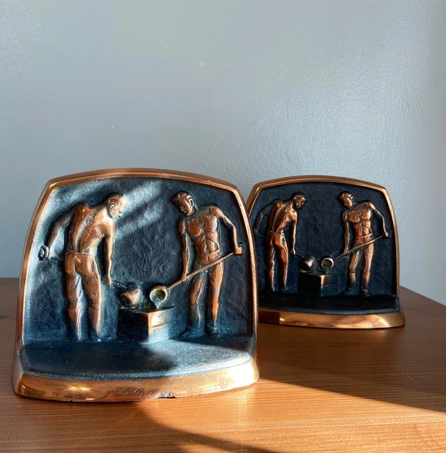 Vintage Cast Iron and Copper MCM 1950s Book Ends | Sparta Manufacturing Co.