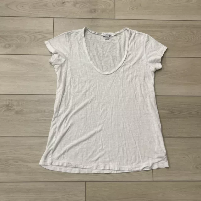 Standard James Perse Women Short Sleeve Shirt White Scoop Neck Modal Blend Sz 2
