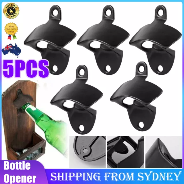 5PCS Wall Mounted Bottle Opener Black Zinc Alloy Beer Bar Man Cave Decor Gift AU