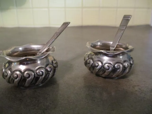 2 Aesthetic Sterling Salt Cellars w Spoons