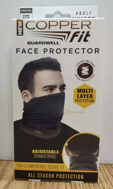 Copper Fit Guardwell Face Protector Mask Gaiter Adult Charcoal/Black Drawstring