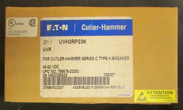 EATON CUTLER HAMMER UVH3RP23K K Breaker UVR Under Voltage Release 1482D05G33