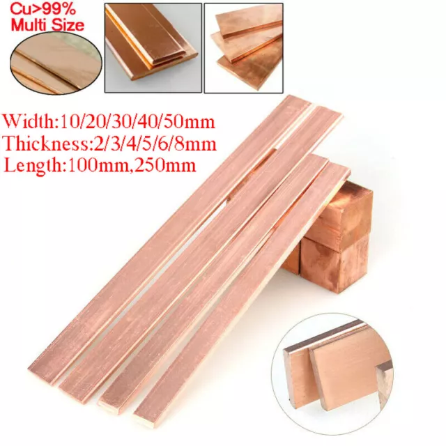 10-50mm 99% Pure Copper Flat Bar Plate Strip T2 Cu Metal Section Rod 250/100mm