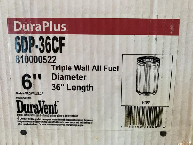 6" x 36" DuraVent DuraPlus Triple Wall Galvanized Chimney Pipe - 6DP-36CF