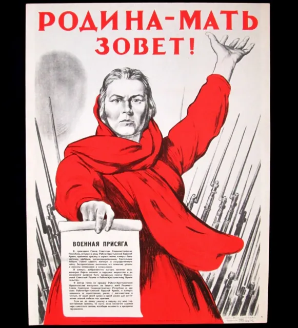 Poster Originale Russia Sovietica Propaganda Soldato Patria Vittoria...