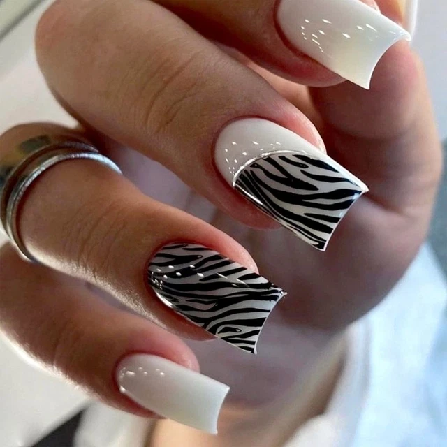 Zebra Stripe Fake Nials Long Square Press on Nails New Nail Tips  DIY