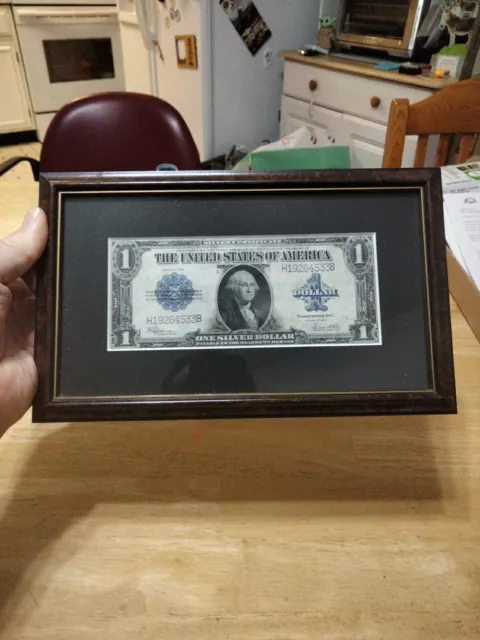 Framed 1923 $1 Silver Certificate Large Size Note Blue Seal Horse Blanket WOW!!!