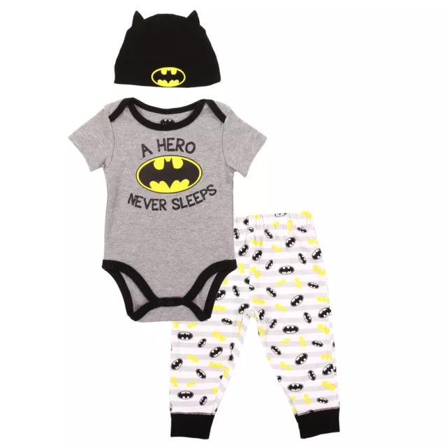 Batman Baby Boys' Creeper, Pants, and Hat 3 Piece Outfit Set - Bodysuit, Layette
