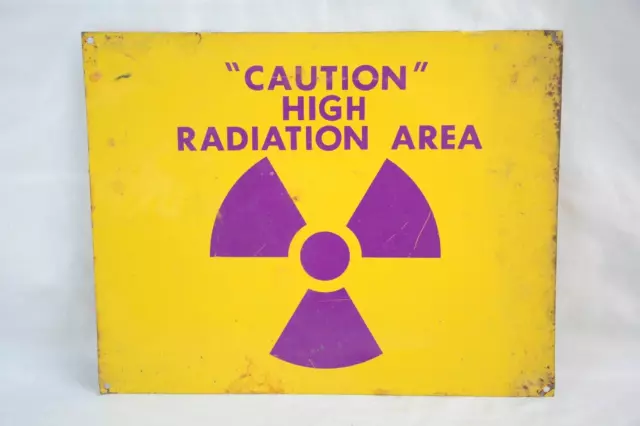 VTG 1960s CAUTION HIGH RADIATION AREA ATOMIC BOMB ARMY MISSILE BASE SIGN VTG 1960s CAUTION HIGH RADIATION AREA ATOMIC BOMB ARMY MISSILE BASE SIGN