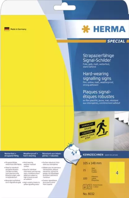 HERMA Signal-Schilder strapazierfähig A4 105x148 mm gelb stark haftend Folie mat
