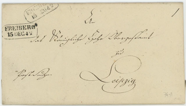 Altdeutschland Sachsen Vorphila Brief Freiberg Leipzig 1842