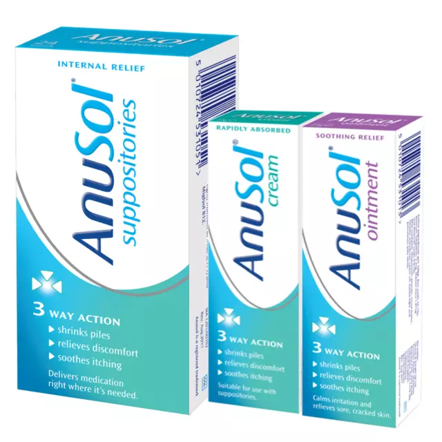 Anusol Suppositories/Ointment/Cream - Haemorrhoids Piles Itching 3 Way Action