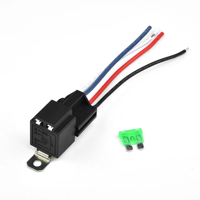 12V DC RELAY 4 Pin With Socket Base/Wires/Fuse Included 30A Amp SPST ...
