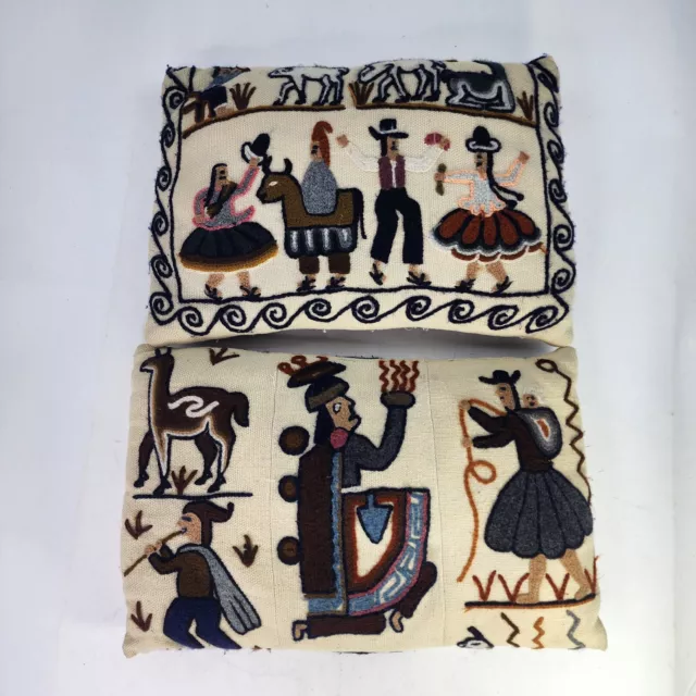 Peruvian 1960s Handmade Lot Of 2 Pillow Hand Stitched PERU Native Embroidered 2