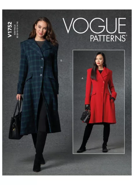 Vogue SEWING PATTERN V1752 Misses' Coat Sizes 8-16 Or 16-24