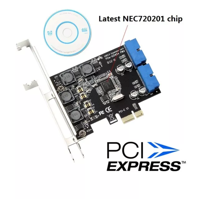 Cabezal PCIE PCI Express a doble 20 pines USB 3.0 PCI-e X1 a 2 puertos 19 pines USB 3.0 2