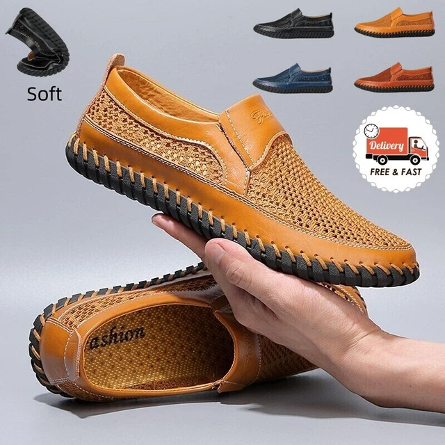 Men's Genuine Leather Slip-On Loafers - Casual Driving Shoes & Breathable Slides