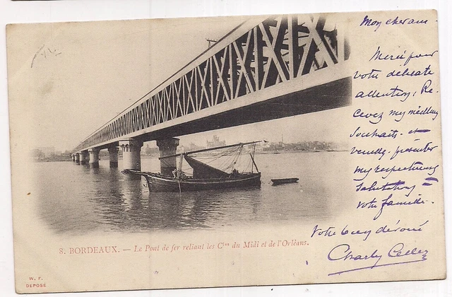 bordeaux , le pont de fer reliant les cies du midi et de l'orléans