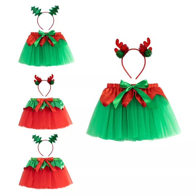 Minigonne bambine abito elegante tutù gonna festa costume natalizio elfo 3