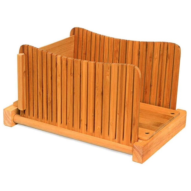 Bamboo Wood Compact Foldable Bread Slicer Adjustable Fit Natural Finish
