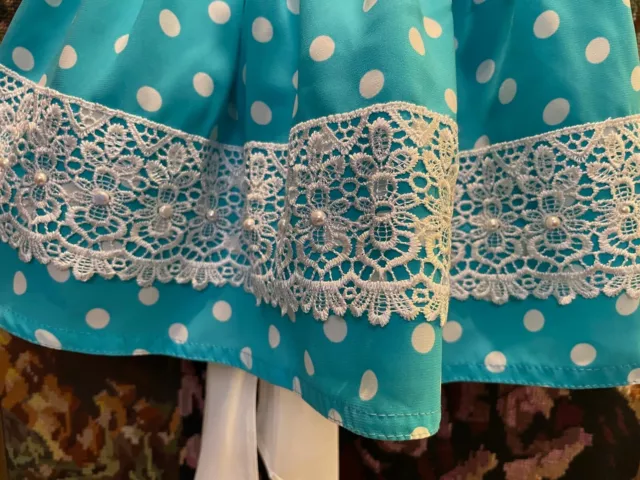 Easter Polka Dots Teal Blue &White 4T Girls dress Puffy Sleeves Doyne's Wear New 2