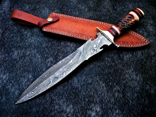 CUSTOM Damascus Steel Knife Handmade CAMEL BONE Handle DAGGER KNIFE - HP-8084