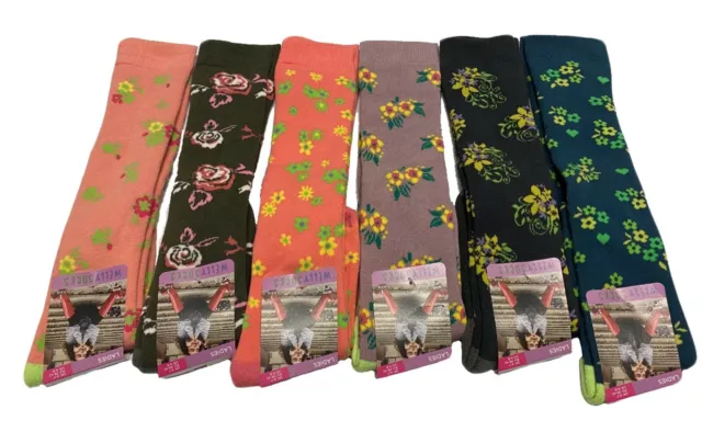 Flower Print Ladies Welly Boot Socks Long Design Funky Wellington Sock Size 4-7