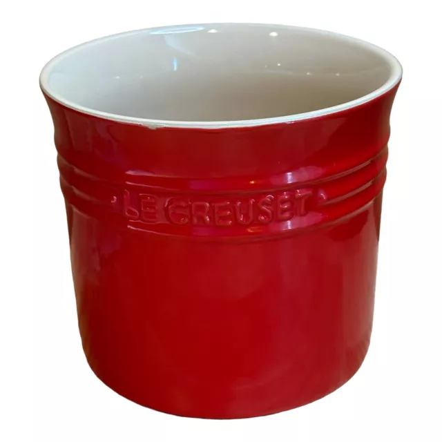 Le Creuset Red Stoneware 2.75 Qt / 2.3 L Utensil Holder Crock 6" 16-30 FLAW READ