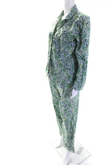 J Crew Womens Long Sleeve Floral Poplin Button Up Pajamas Set Green White Small 2