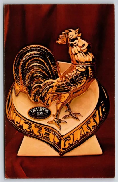 Advertising~Ezra Brooks Whiskey~Gold Nugget Rooster Classic Pin~Vintage Postcard