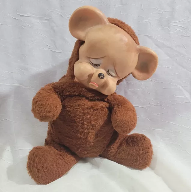 Vintage Knickerbocker Pouting Teddy Bear Rubber Face 12" 1950s Vinyl Face Plush