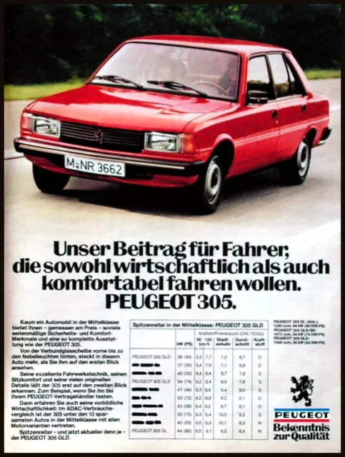 Peugeot 305 GLD, GLS, GL, pubblicità originale 1980