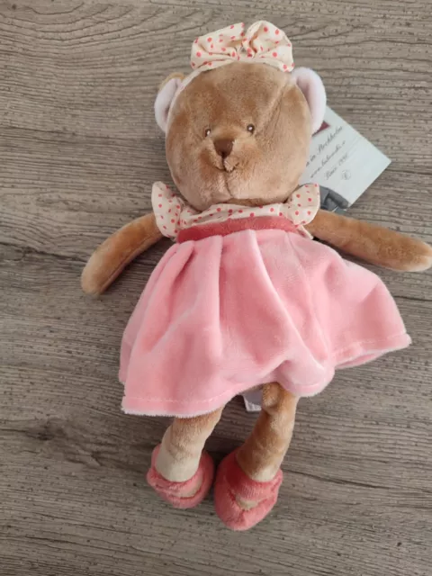 Doudou peluche ours ourson happy meli robe rose 30cm etat neuf bukowski