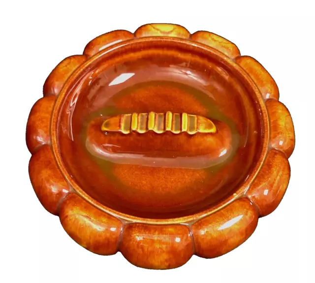 VTG MCM Ashtray Orange Glazed Ceramic Art Pottery 70s Retro Boho Handmade