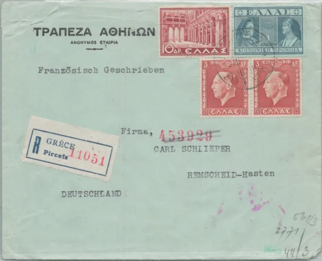 Cubierta Censurada Schallstamps Griega 1940 Registrada Segunda Guerra Mundial Addr Alemania Cancelada Pircef