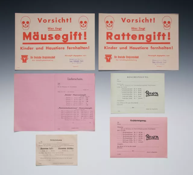 Tolles Konvolut: Kleinplakate und Zettel Thema Gift aus Apotheke um 1920-1940