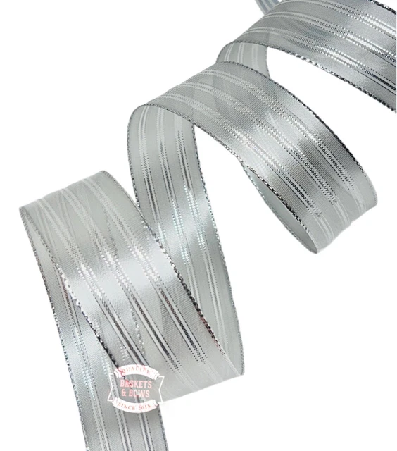 WEIHNACHTSDRAHTKANTENBAND METALLIC SILVER 38 mm GESCHENKVERPACKUNG HANDWERK DEKORATION