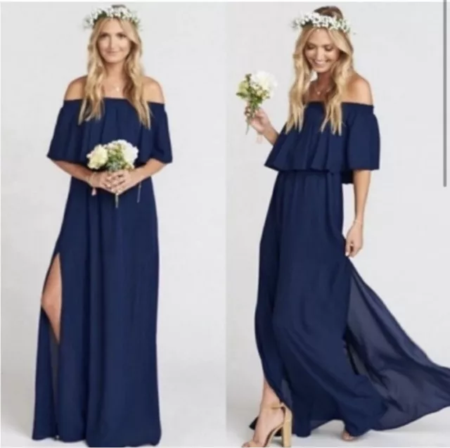 NWT Show Me Your Mumu Navy Blue Ruffle Off Shoulder Maxi Dress Size XL